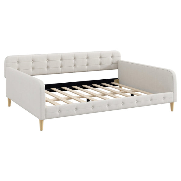 English Elm Queen Upholstered Daybed with Tufted High Sideboard, Linen Finish, Solid Wood Frame, 800lb Capacity Beige N7500001850K