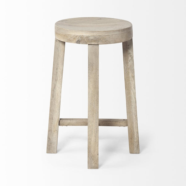 Mercana Brahma 26" Counter Stool - Timeless Farmhouse Charm with Sturdy Mango Wood and Minimalist Design White Washed Wood 68210