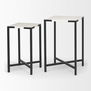 Mercana Lucas Nesting Accent Tables Set of 2 - Elegant Marble Tops with Sleek Iron Frames for Modern Spaces 68240