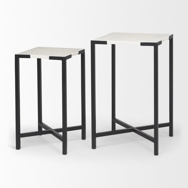 Mercana Lucas Nesting Accent Tables Set of 2 - Elegant Marble Tops with Sleek Iron Frames for Modern Spaces 68240