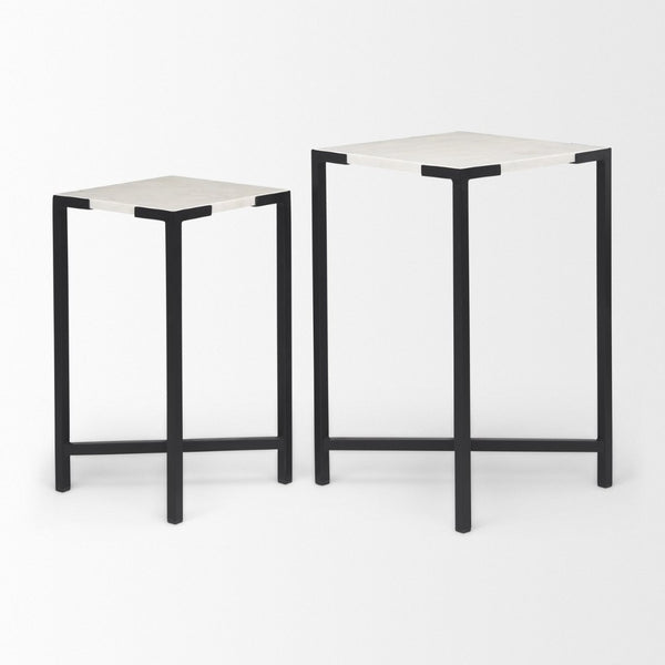 Mercana Lucas Nesting Accent Tables Set of 2 - Elegant Marble Tops with Sleek Iron Frames for Modern Spaces 68240