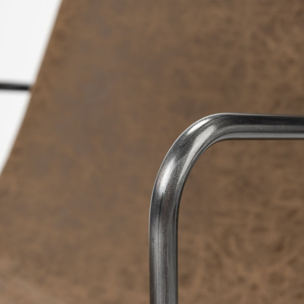 Mercana Sawyer Modern Industrial Dining Chair with Slate Faux Leather and Sturdy Matte Black Iron Frame Brown Faux Leather | Black Metal (Armchair) 68313