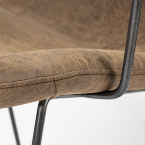 Mercana Sawyer Modern Industrial Dining Chair with Slate Faux Leather and Sturdy Matte Black Iron Frame Brown Faux Leather | Black Metal (Armchair) 68313