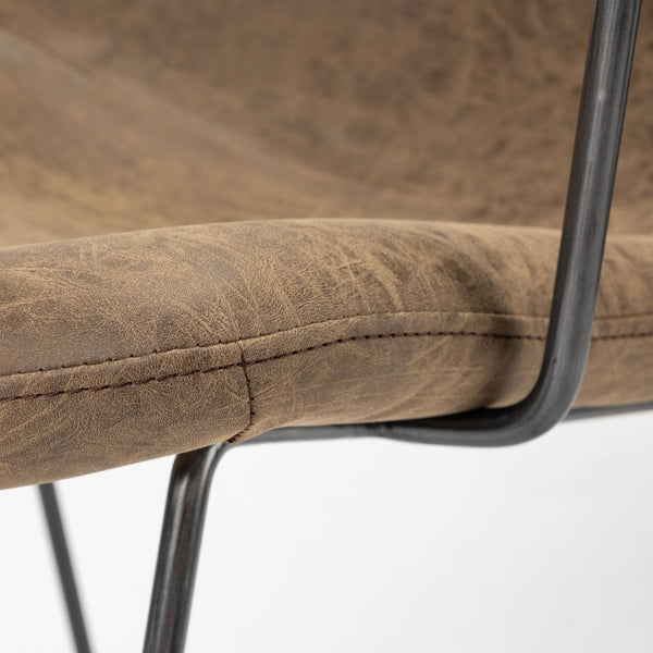 Mercana Sawyer Modern Industrial Dining Chair with Slate Faux Leather and Sturdy Matte Black Iron Frame Brown Faux Leather | Black Metal (Armchair) 68313