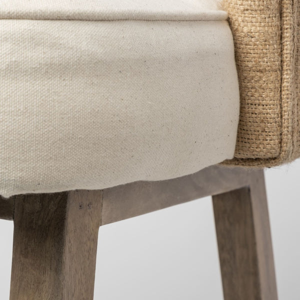 Mercana Monmouth Coastal Farmhouse Bar Stool with Comfortable Jute-Back and Natural Mango Wood Frame Cream Fabric | Brown Wood | Bar 68142