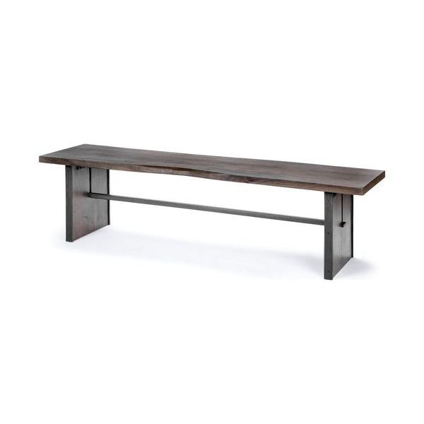 Mercana Ledger Live-Edge Wooden Dining Bench - Solid Mango Wood with Industrial Design for Modern Spaces 68242