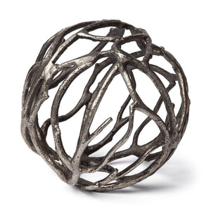 Mercana Sphaira Decorative Orb - Rustic Silver Cast Aluminum Tree Branch Design for Modern Home Accents Silver Cast Aluminum | 7H 68412