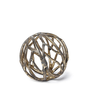 Mercana Sphaira Decorative Orb - Rustic Silver Cast Aluminum Tree Branch Design for Modern Home Accents Gold Cast Aluminum | 5H 68413