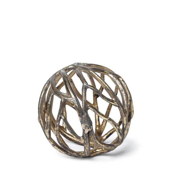 Mercana Sphaira Decorative Orb - Rustic Silver Cast Aluminum Tree Branch Design for Modern Home Accents Gold Cast Aluminum | 5H 68413