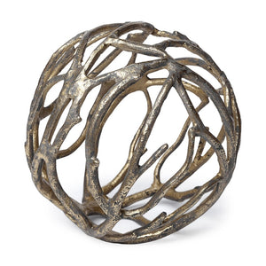 Mercana Sphaira Decorative Orb - Rustic Silver Cast Aluminum Tree Branch Design for Modern Home Accents Gold Cast Aluminum | 7H 68414