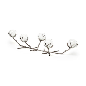 Mercana Vine Distressed Metal Candle Holder with Creeper Design – Elegant Centerpiece for Any Occasion Silver Metal 68415