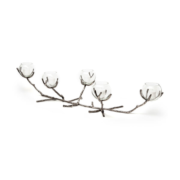 Mercana Vine Distressed Metal Candle Holder with Creeper Design – Elegant Centerpiece for Any Occasion Silver Metal 68415