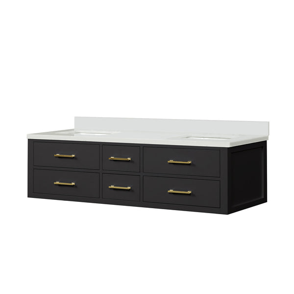 English Elm Black Double Bath Vanity 72" W With Cultured Marble Top, Soft-Close Drawers & Solid Wood Design B2731P258059