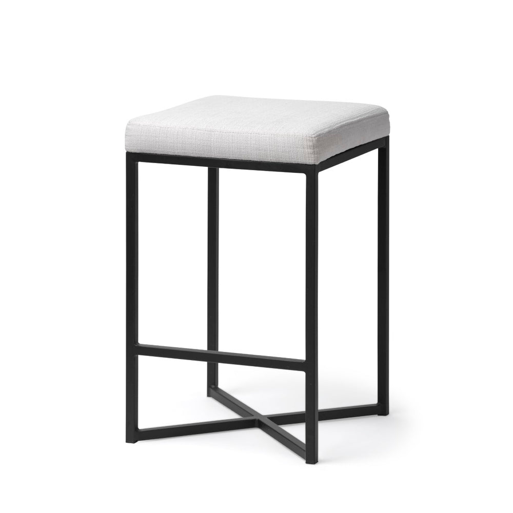 Mercana Frodo Modern Industrial Stool with Cream Cushioned Seat and Durable Iron Frame for Comfort White Fabric | Black Metal | Counter 68444