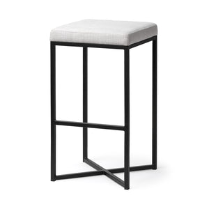 Mercana Frodo 29.75" Seat Height White Fabric Seat Black Metal Base Stool White Fabric | Black Metal | Bar Metal 68445