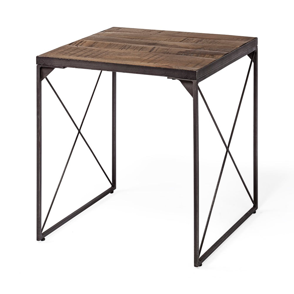 Mercana Trestman 24" Square Top Rustic Farmhouse End Table with Industrial Cross Braced Design for Versatility 68471
