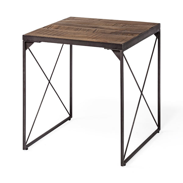 Mercana Trestman 24" Square Top Rustic Farmhouse End Table with Industrial Cross Braced Design for Versatility 68471