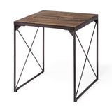 Mercana Trestman II 24" x 22.5" Square Top Medium Brown Wood and Iron Cross Braced End/Side Table  68471