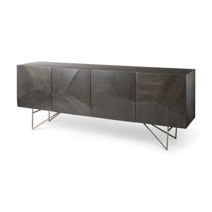 Mercana Darwin Sideboard: Elegant Solid Wood Cabinet with Geometric Doors for Stylish Storage Solutions Brown Wood | Gold Metal 68472