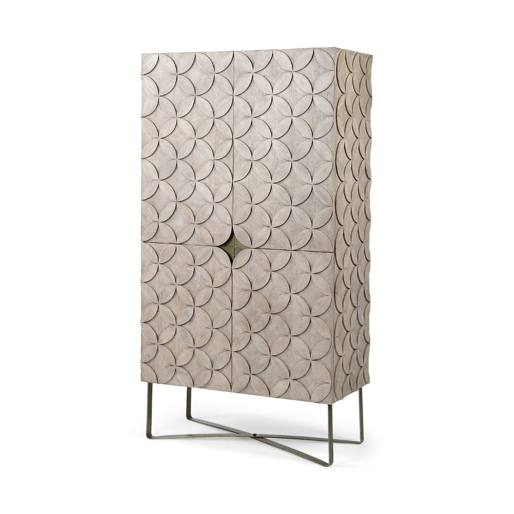 Mercana Excelsior Storage Cabinet: Art Deco Glamour with Solid Mango Wood and Chic Iron Base for Modern Homes 68476