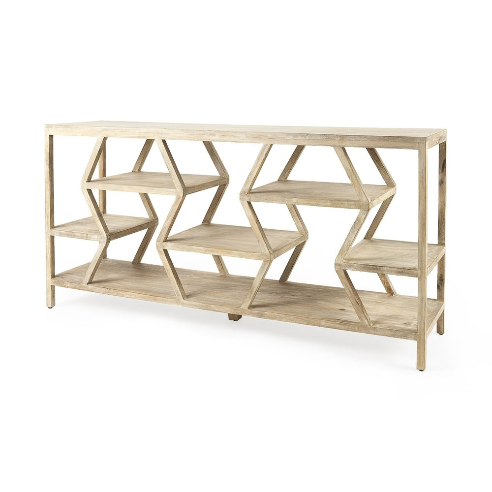 Mercana Dayton Console Table - Multi-Level Geometric Design, Solid Wood Construction for Stylish Storage & Display 68501