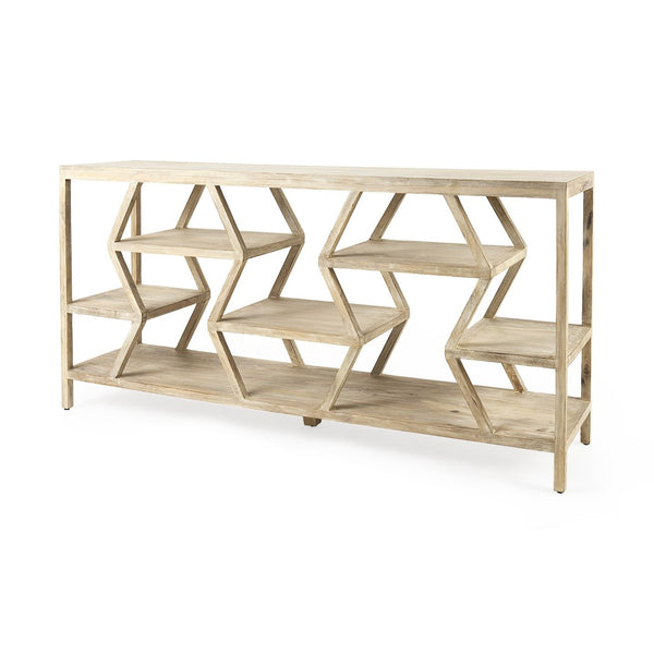 Mercana Dayton Console Table - Multi-Level Geometric Design, Solid Wood Construction for Stylish Storage & Display 68501