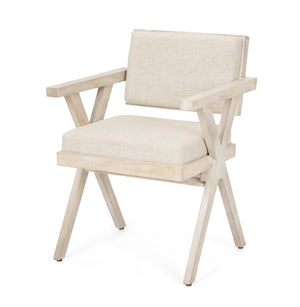 Mercana Topanga Dining Chair - Elegant Solid Back Design with Plush Upholstery for Coastal and Modern Spaces Cream Fabric | Blonde Wood 68505