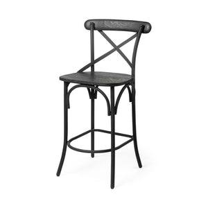 Mercana Etienne 26.25" Rustic Farmhouse Stool with Sturdy Iron Base for Stylish Kitchen and Bar Spaces Black Wood | Black Metal | Counter 68512