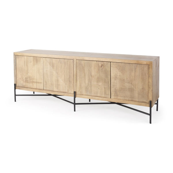 Mercana Cairo 78-Inch Four-Door Sideboard with Elegant Carved Design and Sturdy Iron Frame for Storage 68514