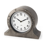 Mercana Camden Gray Distressed Metal Porthole Table Clock 68521