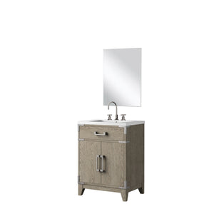 English Elm Grey Oak Single Bath Vanity 24"W x 18"D with Acrylic Countertop, 18" Mirror & Chrome Faucet Set — Durable, Hand-Finished Appearance B2731S02001