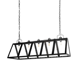 Mercana Antigon II (50"L x 19"W x 14"H) Black Metal and Glass Five Bulb Chandelier 68473