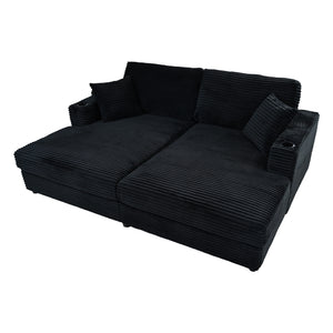 English Elm 86.5" Oversized Loveseat Chaise Lounge Sectional Sofa Bed Corduroy with USB Ports, Cup Holders & Pillows Black N719P232602B