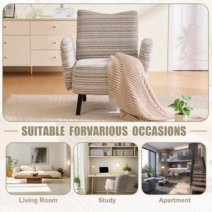 English Elm Modern Bouclé Armchair with High-Density Foam, Side Pocket & Solid Wood Legs for Cozy Reading Spots khaki W395P376567