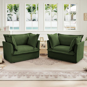 English Elm Set Of 2 Slipcovered Armchairs - Luxurious Deep Seat Chairs In Soft Green Chenille For Any Space W3041S00048-GIGA