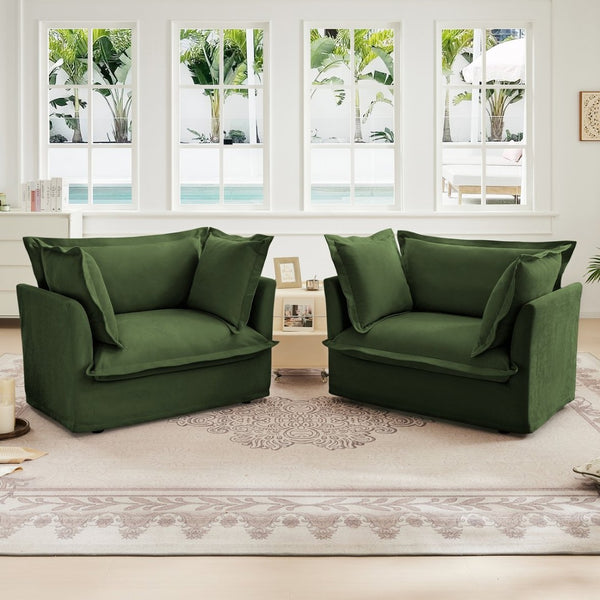 English Elm Set Of 2 Slipcovered Armchairs - Luxurious Deep Seat Chairs In Soft Green Chenille For Any Space W3041S00048-GIGA