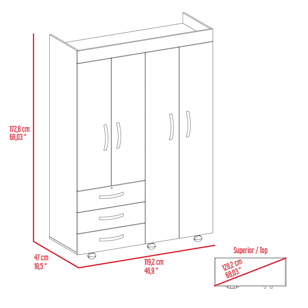 English Elm Janeiro Black Armoire 68" High – Compact Engineered Wood Closet with 3 Drawers, 2 Cabinets, Hidden Drawer and Shelves B128S00096