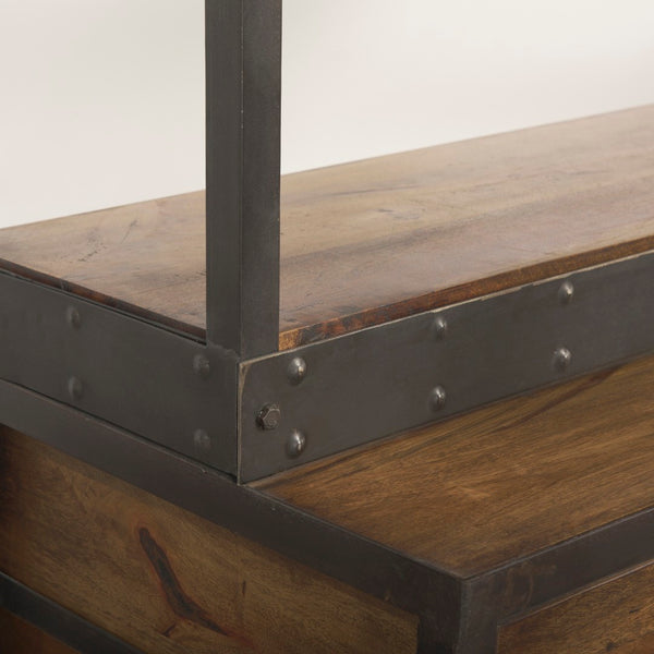 Mercana Brodie II Industrial Four-Shelf Shelving Unit with Sliding Ladder for Stylish Home Storage Solutions Medium Brown Wood | Black Metal | 57L 50031-AB