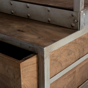 Mercana Brodie II Industrial Four-Shelf Shelving Unit with Sliding Ladder for Stylish Home Storage Solutions Light Brown Wood | Nickel Tone Metal | 32L 50369-AB