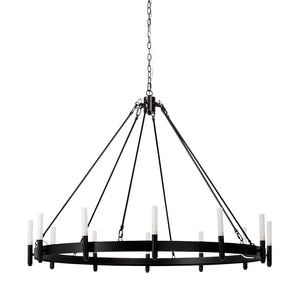 Mercana Decamp I Wagon-Wheel Chandelier: Modern Elegance with Twelve Frosted Glass Tubes for Stunning Illumination Black Metal 68594