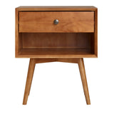 Walker Edison Mid-Century Solid Wood Nightstand in Caramel Finish with Single Drawer