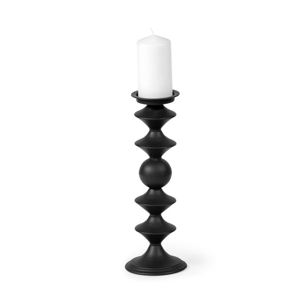 Mercana Candelero Small Grooved Table Candle Holder - Modern Matte Accent for Stylish Home Décor Spaces Black Metal | 16H 68559