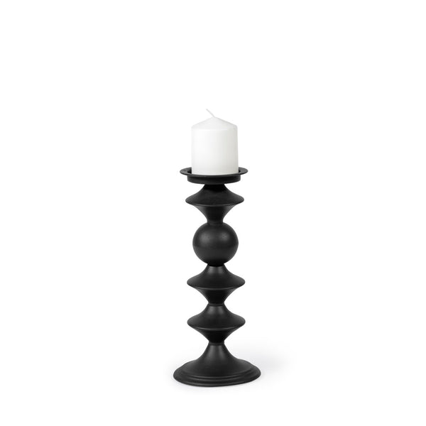 Mercana Candelero Small Grooved Table Candle Holder - Modern Matte Accent for Stylish Home Décor Spaces Black Metal | 13H 68558