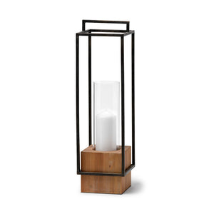 Mercana Orionis Elegant Wood and Metal Lantern Candle Holder for Stylish Ambient Lighting in Any Space Black Metal | Brown Wood | 24H 68652