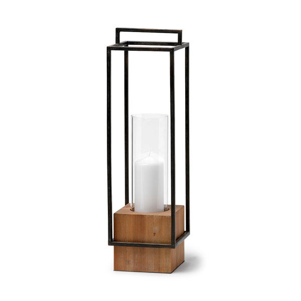 Mercana Orionis Elegant Wood and Metal Lantern Candle Holder for Stylish Ambient Lighting in Any Space Black Metal | Brown Wood | 24H 68652