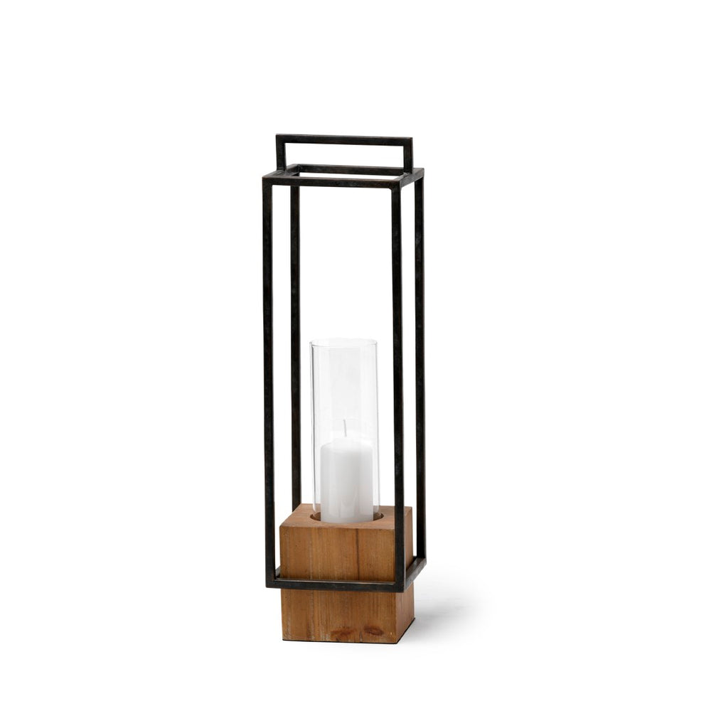 Mercana Orionis Elegant Wood and Metal Lantern Candle Holder for Stylish Ambient Lighting in Any Space Black Metal | Brown Wood | 21H 68651