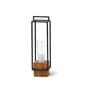 Mercana Orionis Elegant Wood and Metal Lantern Candle Holder for Stylish Ambient Lighting in Any Space Black Metal | Brown Wood | 21H 68651