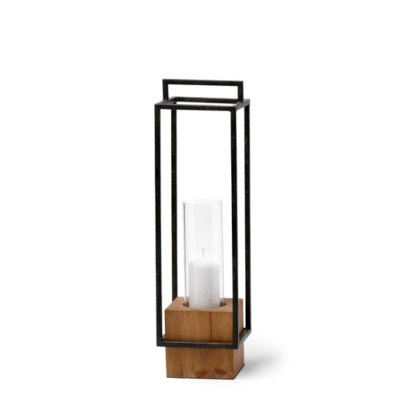 Mercana Orionis Elegant Wood and Metal Lantern Candle Holder for Stylish Ambient Lighting in Any Space Black Metal | Brown Wood | 21H 68651