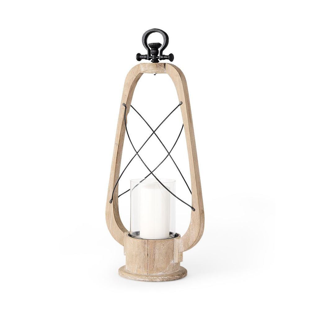 Mercana Zain Large Vintage-Inspired Wooden Lantern Candle Holder for Rustic Home Decor and Ambiance 68638
