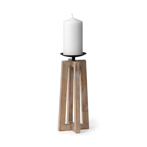 Mercana Astra Handcrafted Light Brown Pedestal Candle Holder for Modern Farmhouse and Coastal Decor Brown Wood | 12H 68636
